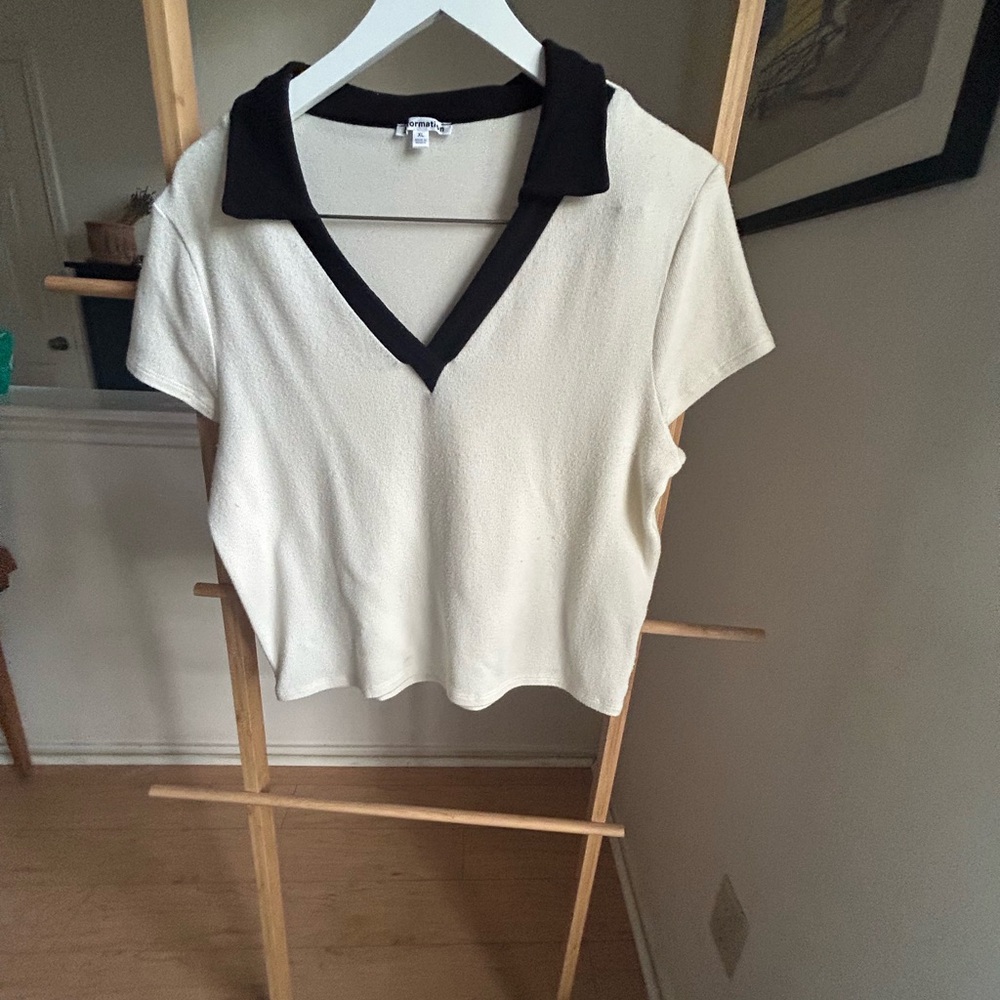 Reformation Layne knit top short sleeve black/white organic cotton- size XL